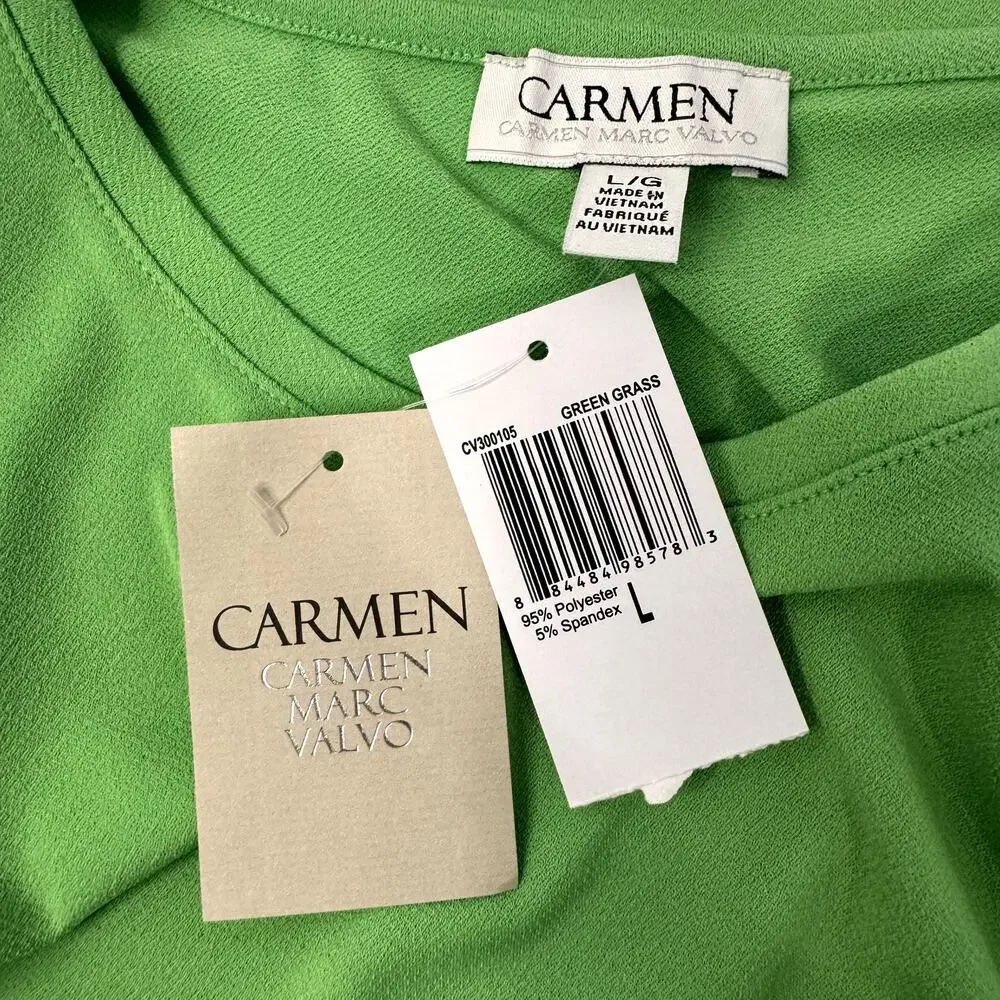 Carmen‎ Womens Blouse Large Green Sheer Puff Sleeve Mixed Media Stretch Knit Top - Picture 7 of 10